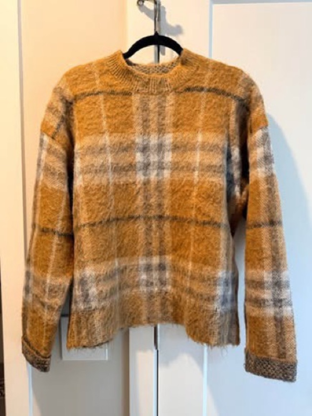 Cozy Mustard Plaid Crewneck Sweater